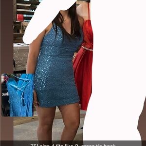 Shimmering Blue Sequin Mini Dress with Crisscross Back